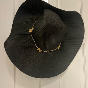 Floppy Sun Hat w/Golden Stitched Flowers